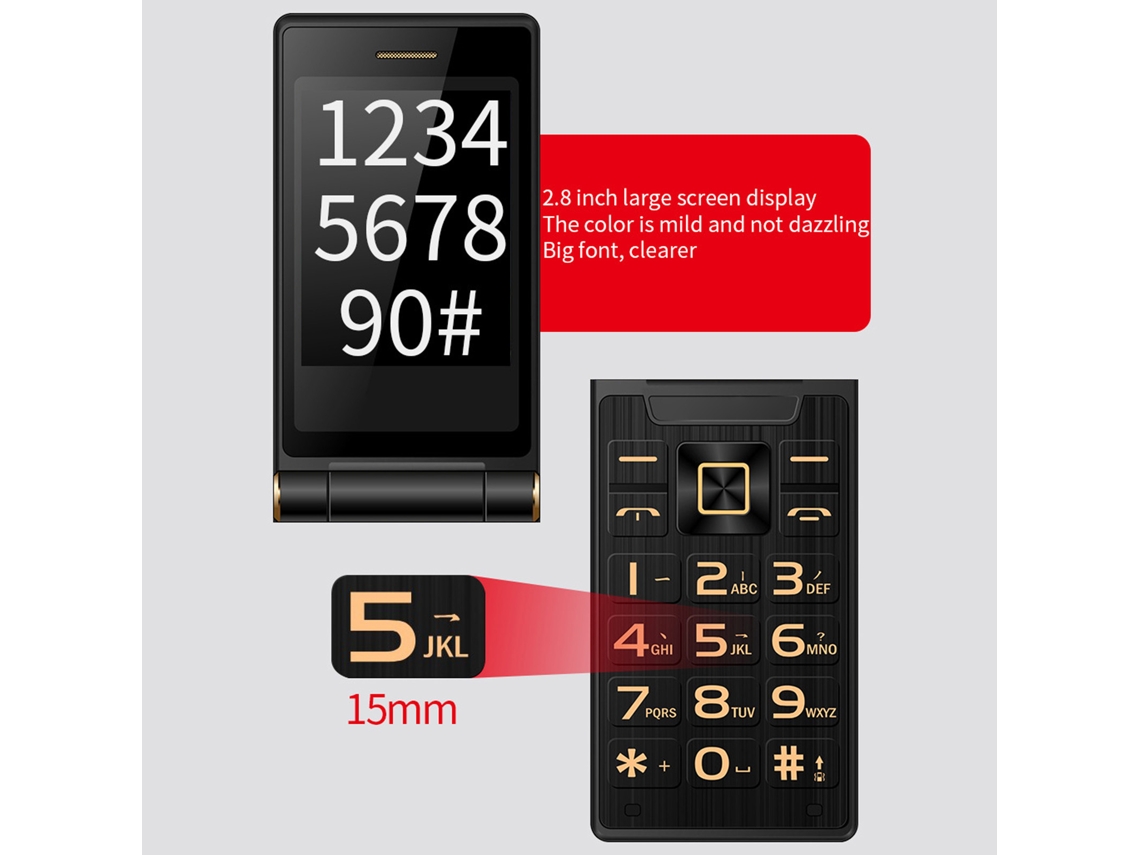 Teléfono Plegable Para Personas Mayores, 3 Pulgadas, Doble Sim, Doble Pantalla, Batería De 5900 Mah, Linterna Led.