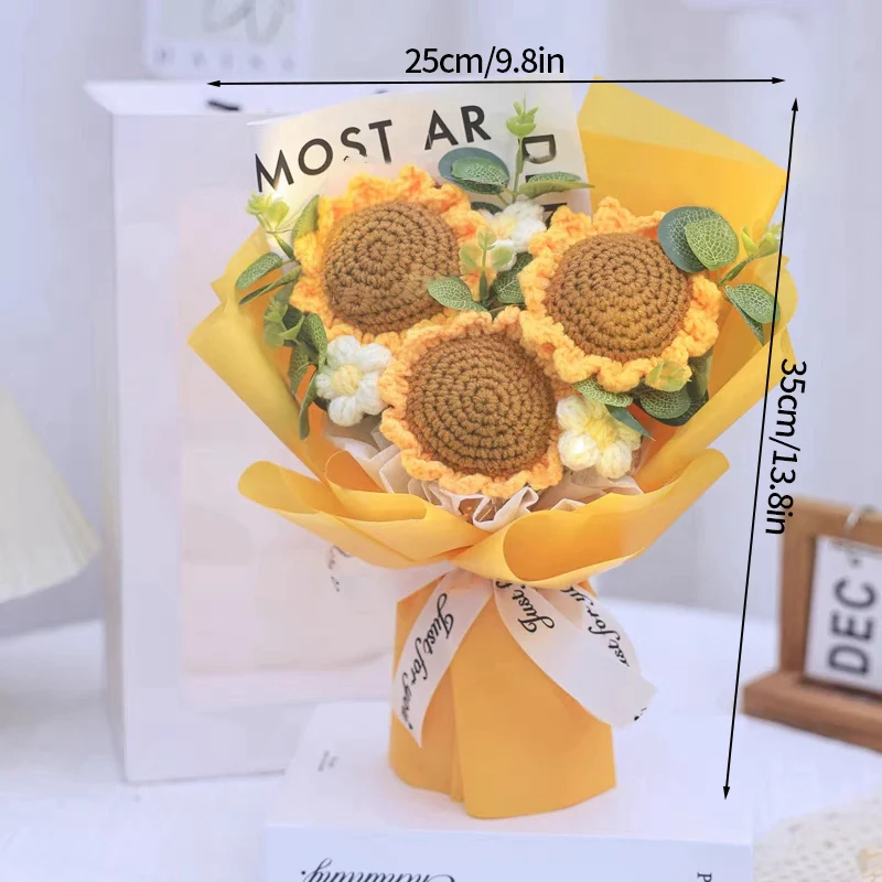 Buquê De Crochê, Presente De Flores Artificiais, Buquê De Formatura Com Sacola, Presente Perfeito