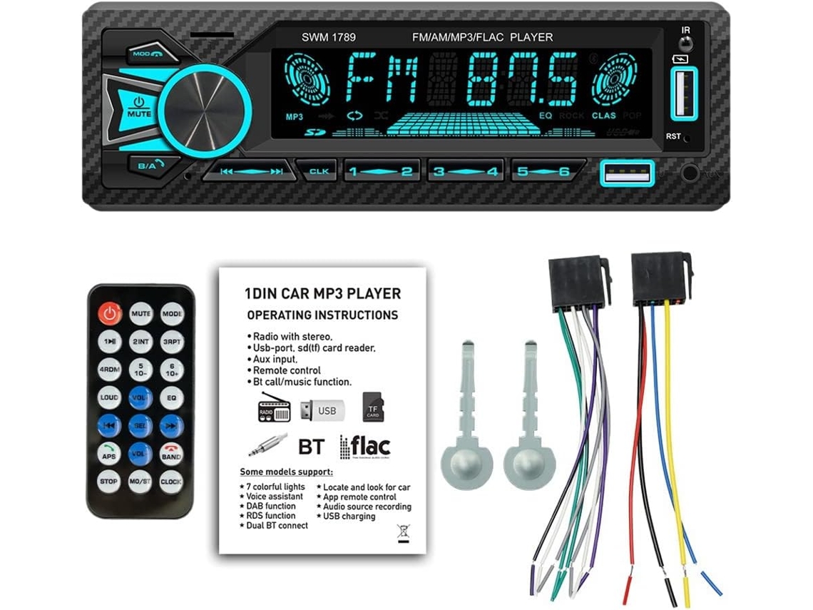 Radio Estéreo Para Coche 1din Con Bluetooth, Reproductor Mp3, Receptor Fm Con Control Remoto, Entrada Aux, Usb Y Tarjeta Tf (kit).