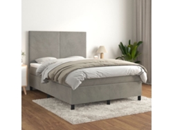 Cama Box Spring Con Colchón Terciopelo Gris Claro 140x200 Cm