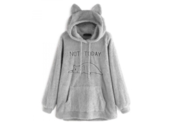 Sudadera De Invierno Extragrande Reversible De Forro Polar Gris Con Orejas De Gato Para Mujer, Talla M Bxs