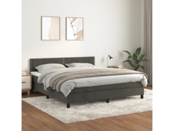 Cama Box Spring Con Colchón Terciopelo Gris Oscuro 180x200 Cm