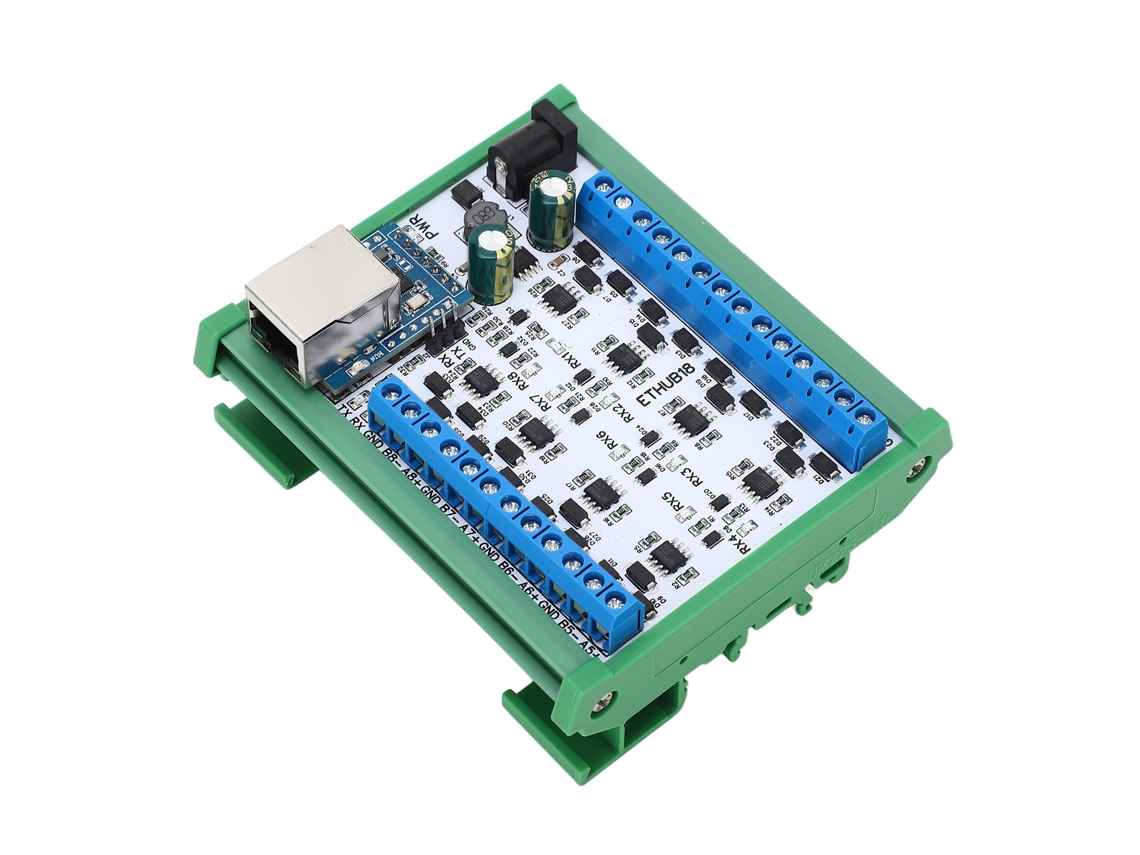 Fbhjin-Convertidor Hub RJ45 a 8 RS485 con protección contra sobrecarga TVS 115200 bps Módulo Hub para monitoreo de seguridad DC7-30V
