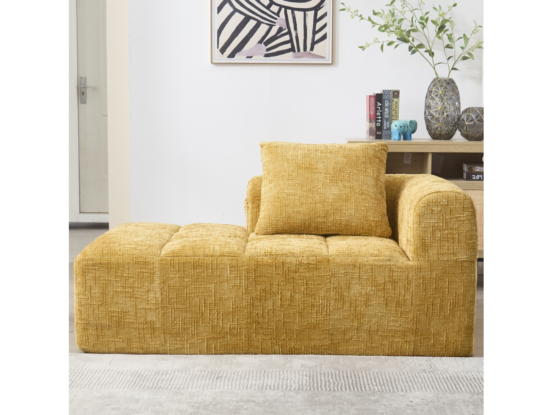 Sofá reclinable de 2 plazas sin ensamblar, suave, con cojines y bolsillos laterales, estilo amarillo