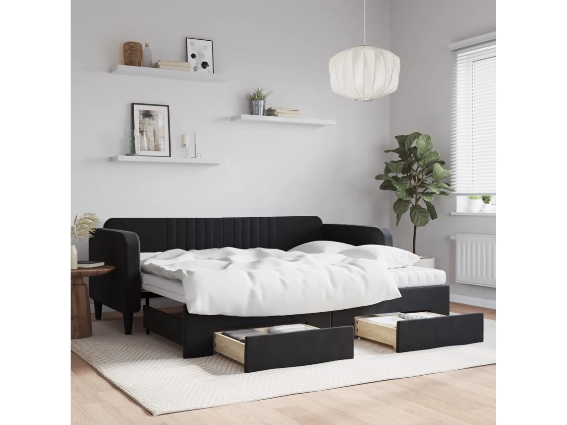 Sofá Cama Nido Con Cajones Terciopelo Negro 90x200 Cm