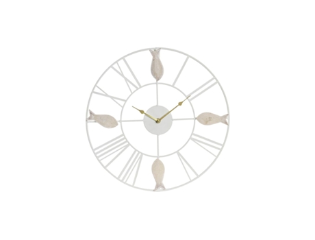 Reloj de Pared DKD HOME DECOR 39 x 3,5 x 39 cm Metal Marrón Blanco Madera MDF Mediterráneo Peces