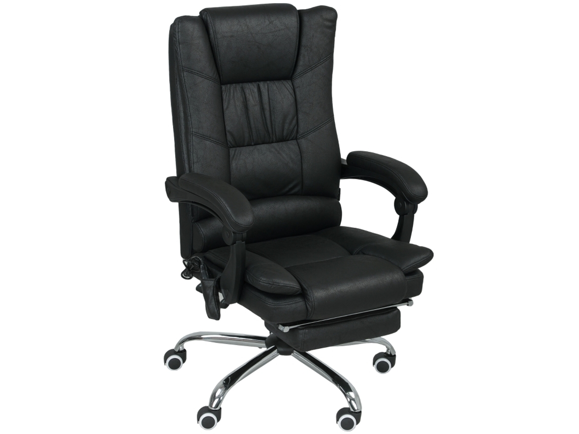 Sillón De Oficina Negro Con Función De Masaje, Reposapiés Ajustable Y Regulación De Altura, 64x70x118cm.