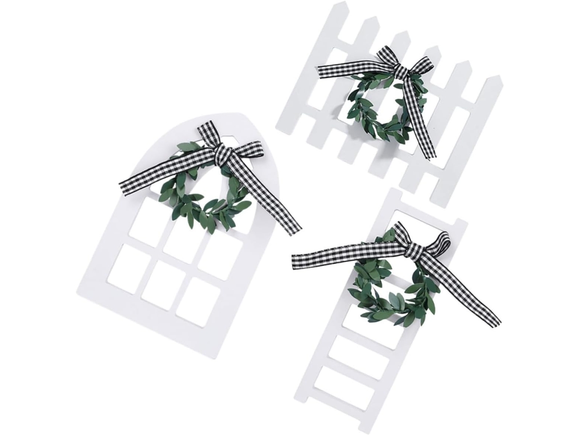Juego de 3 bandejas decorativas en forma de escalera para ventanas y vallas, estilo rústico, para Gokoco