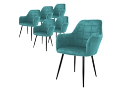 Conjunto de 6 Sillas de Comedor con Respaldo y Brazo Asiento Tapizado Turquesa ML-DESIGN