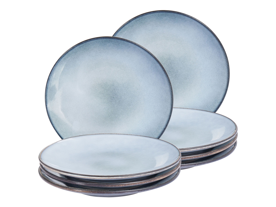 Juego de 8 platos llanos de gres Beliani Juniper en azul claro