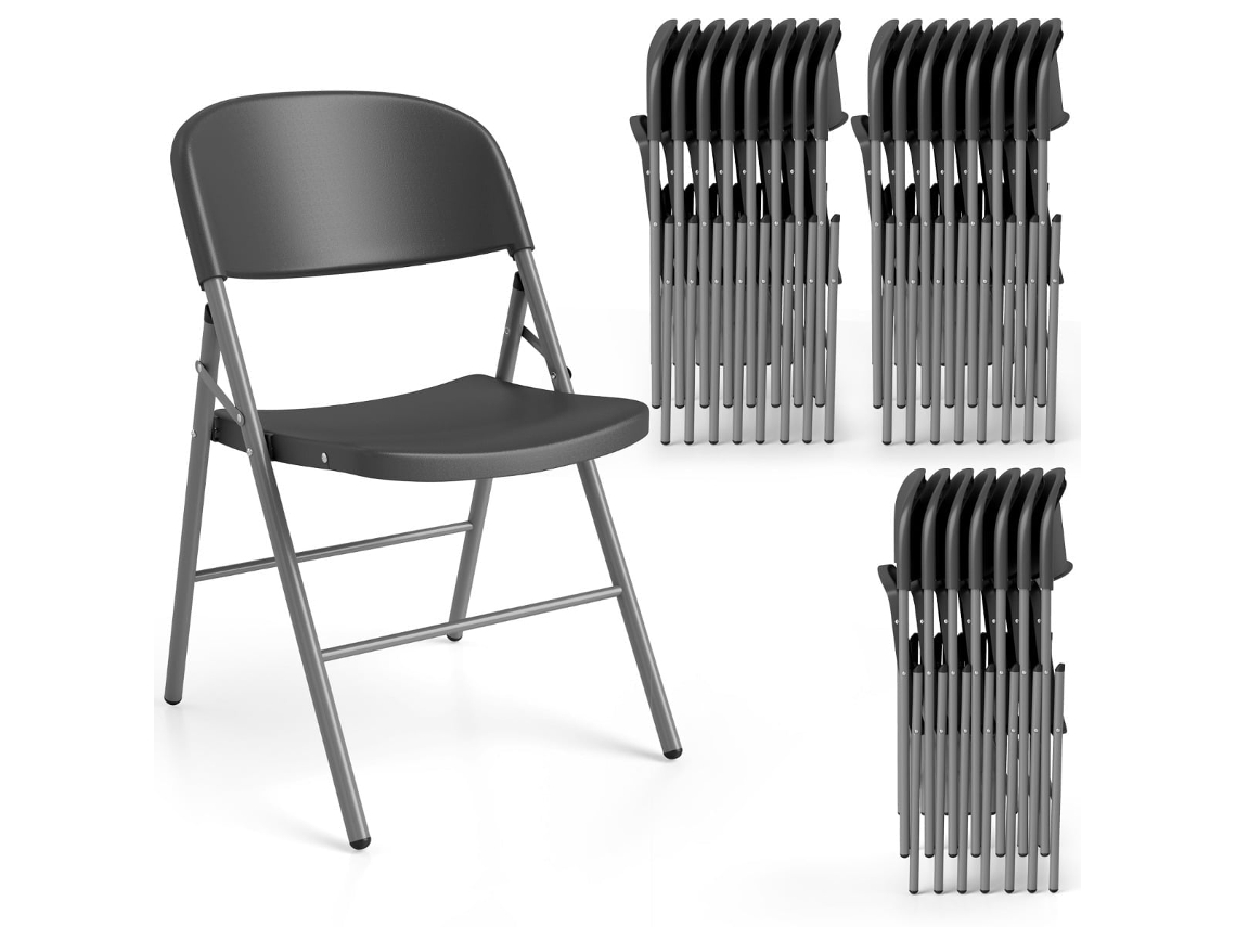 Conjunto De 6 Cadeiras Dobráveis, Metal E Plástico, Capacidade De 150 Kg, Cinza