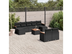 Conjunto de sofá de jardín de 10 piezas con cojines en mimbre sintético negro de DKD Home Decor