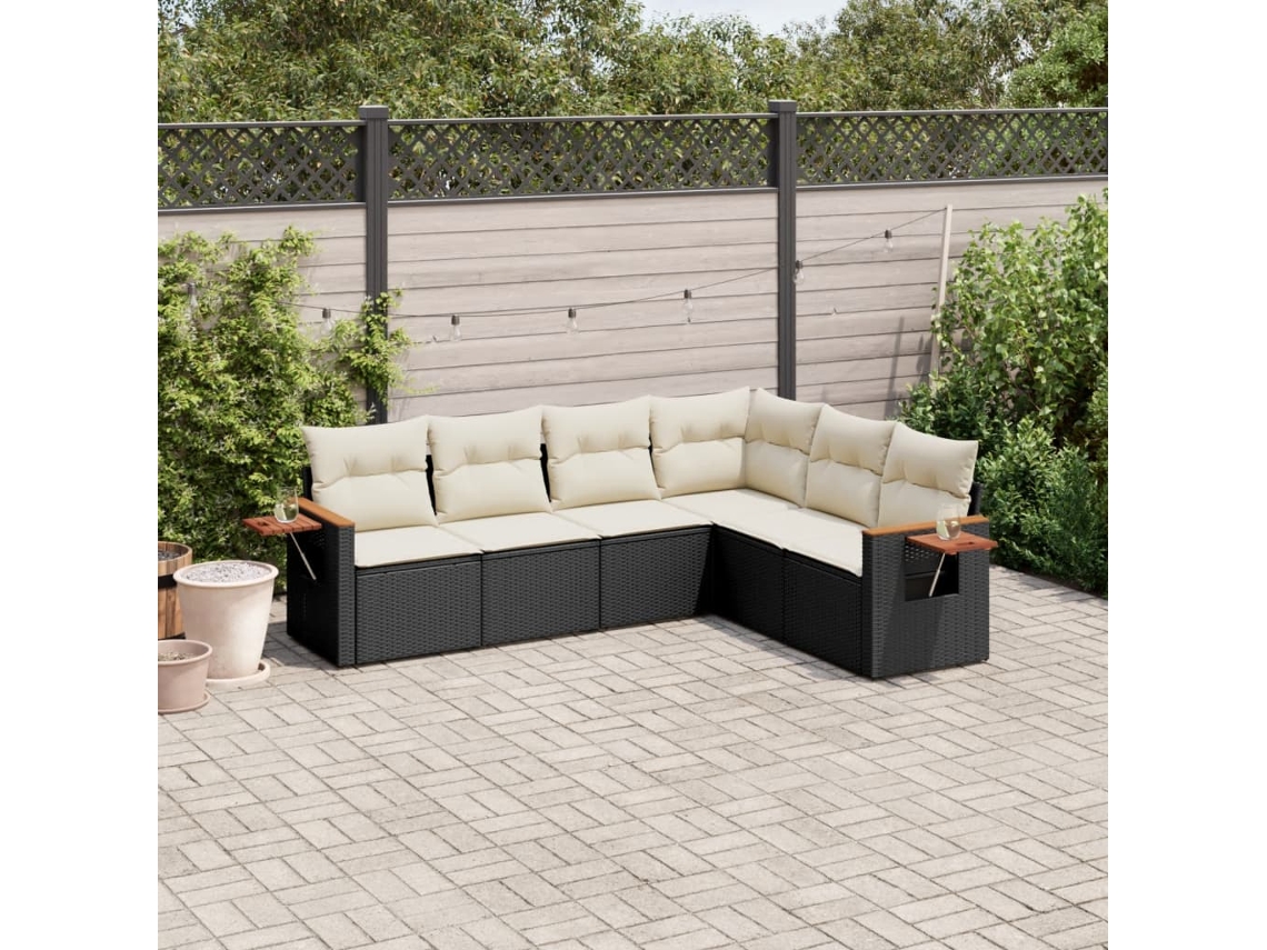 Conjunto de sofá de jardín de 6 piezas con cojines, mimbre sintético negro, DKD Home Decor