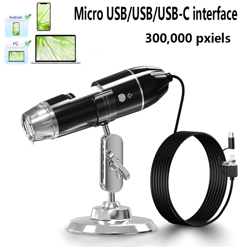 Microscopio digital 3 en 1 1600x, portátil, electrónico, para soldadura, con lupa, LED, carga USB tipo C, 3 en 1, 1600x, 0,3 MP