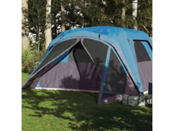 Tienda de campaña familiar con toldo para 6 personas, impermeable, azul.