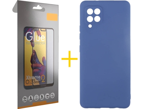 Funda y Protector de Vidrio Full 1x Samsung Galaxy A42 5G SKYHE Silicona Líquida Azul