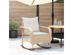 Silla Mecedora De Jardín | Silla De Exterior | Sillon Jardín Con Cojines Ratán Sintético Beige Wsd99753