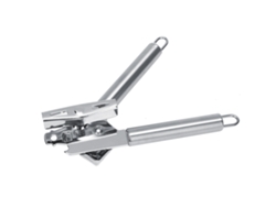 Abrelatas manual ergonómico, construcción de acero inoxidable resistente y duradera para uso intensivo en la cocina.