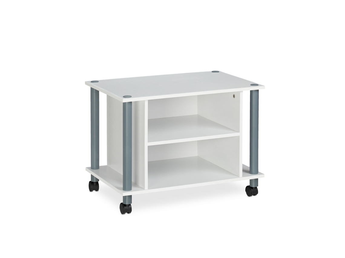 Relaxdays Mueble Tv Con Ruedas, Mesa Televisión Con 2 Compartimentos, 45 X 60 X 40 Cm, Blanco Y Plateado