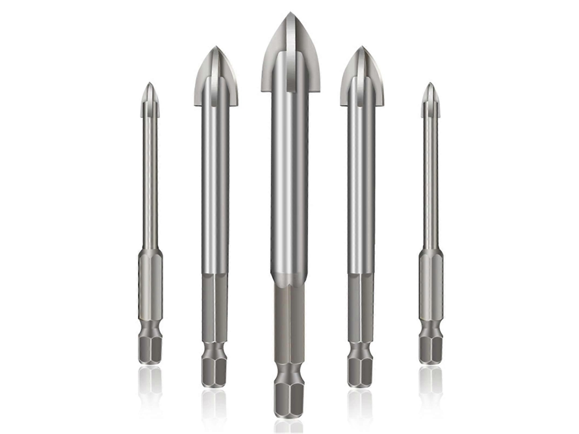 Set De 5 Brocas Universales De Aleación Cruzada Para Hormigón, Cerámica, Vidrio, Madera Y Metal, 3-7mm, Plata