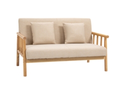 Sofá 2 Plazas Con Cojines Lumbares, Tapizado Y Estructura De Madera, Beige