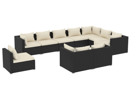 Conjunto 10 de muebles de jardín VIDAXL y cojines ratán sintético negro