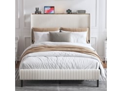 Cama De 140x200 Cm Con Estructura Metálica, Cabecero De Tela Y Diseño Moderno. Colchón No Incluido.