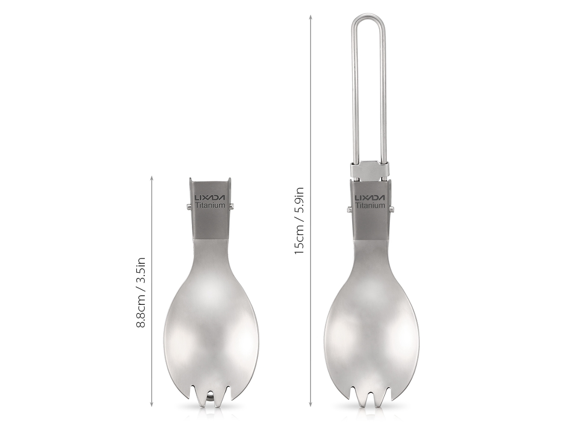 Cuchara/tenedor Plegable Ligero De Titanio Con Bolsa Para Acampar, Hacer Senderismo Y Viajar Al Aire Libre.