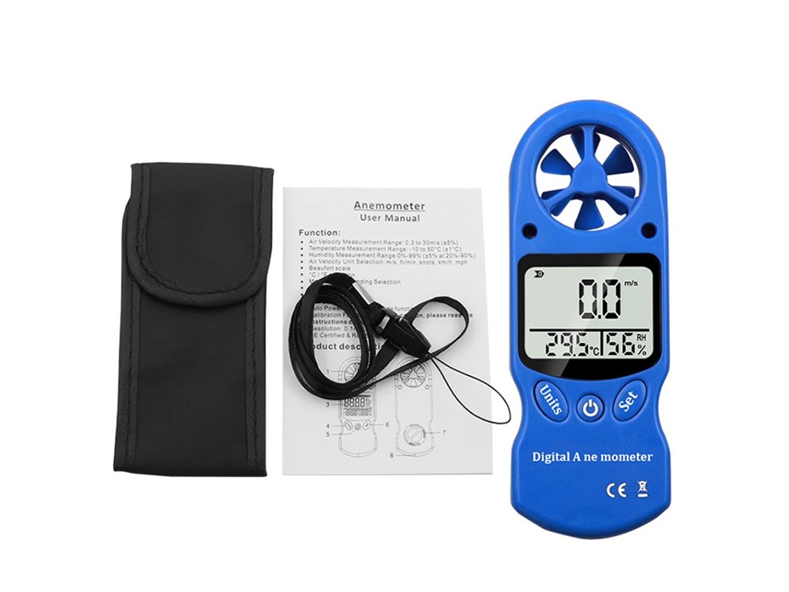 Anemómetro Digital Portátil Con Medidor De Velocidad Del Viento De 0,3 A 30 M/s, Con Medición De Temperatura Y Humedad.