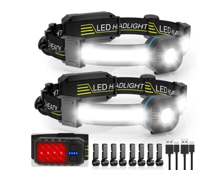 Linterna frontal LED, linterna frontal superbrillante recargable con luz trasera roja, iluminación de 230°, resistente al agua IPX6, lámpara fronta...