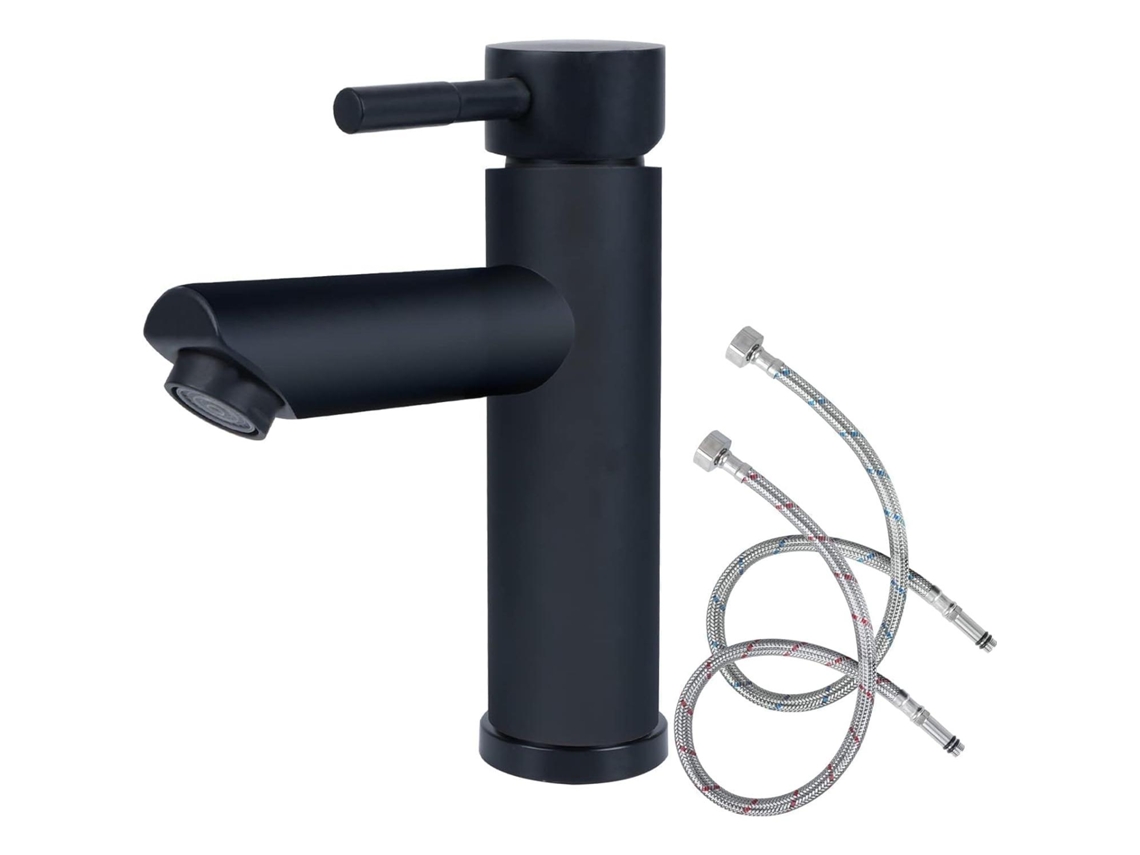 Grifo redondo de agua fría y caliente en acero inoxidable con tubo de 165 mm, arce negro mate MDUG