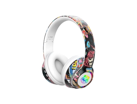 Auriculares Bluetooth S&N Con Con Luz RGB Compatible Con Tarjeta Memoria Con Micrófono L750 Graffiti White