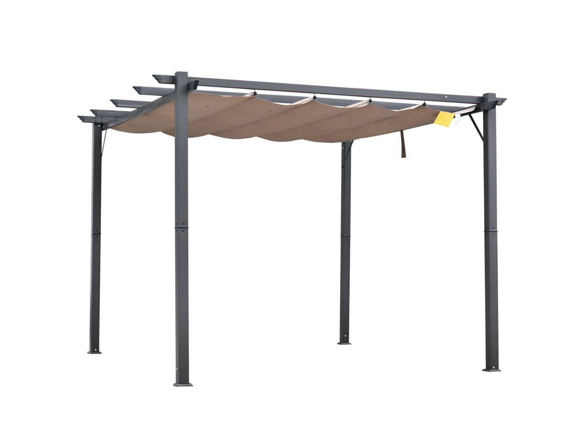 Pérgola De Jardín De 3x3 M Con Cubierta Retráctil De Aluminio Con Protección Uv En Color Gris.