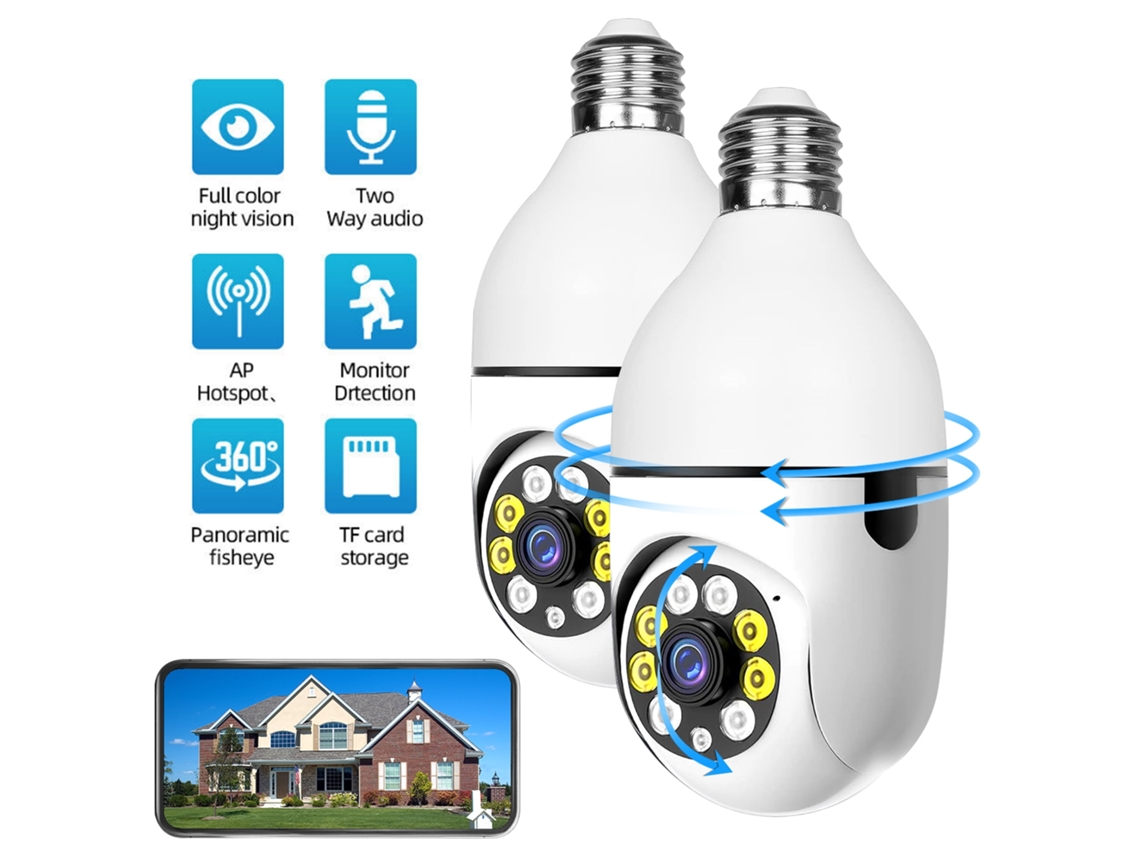 Bombilla Inalámbrica Wifi Para Cámara De Seguridad Para El Hogar Al Aire Libre Con Visión Nocturna 1080 Hd, Paquete De 2