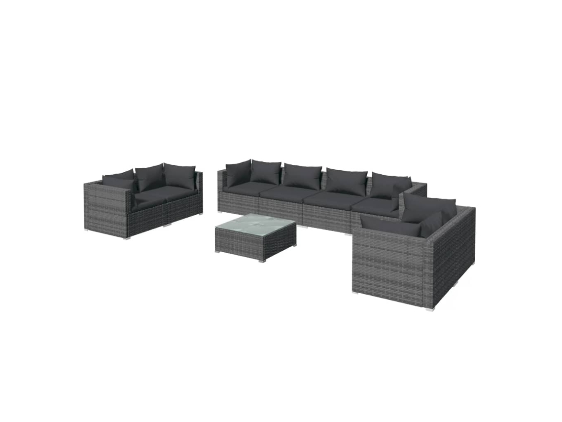 Conjunto 9 de muebles de jardín VIDAXL y cojines ratán sintético gris