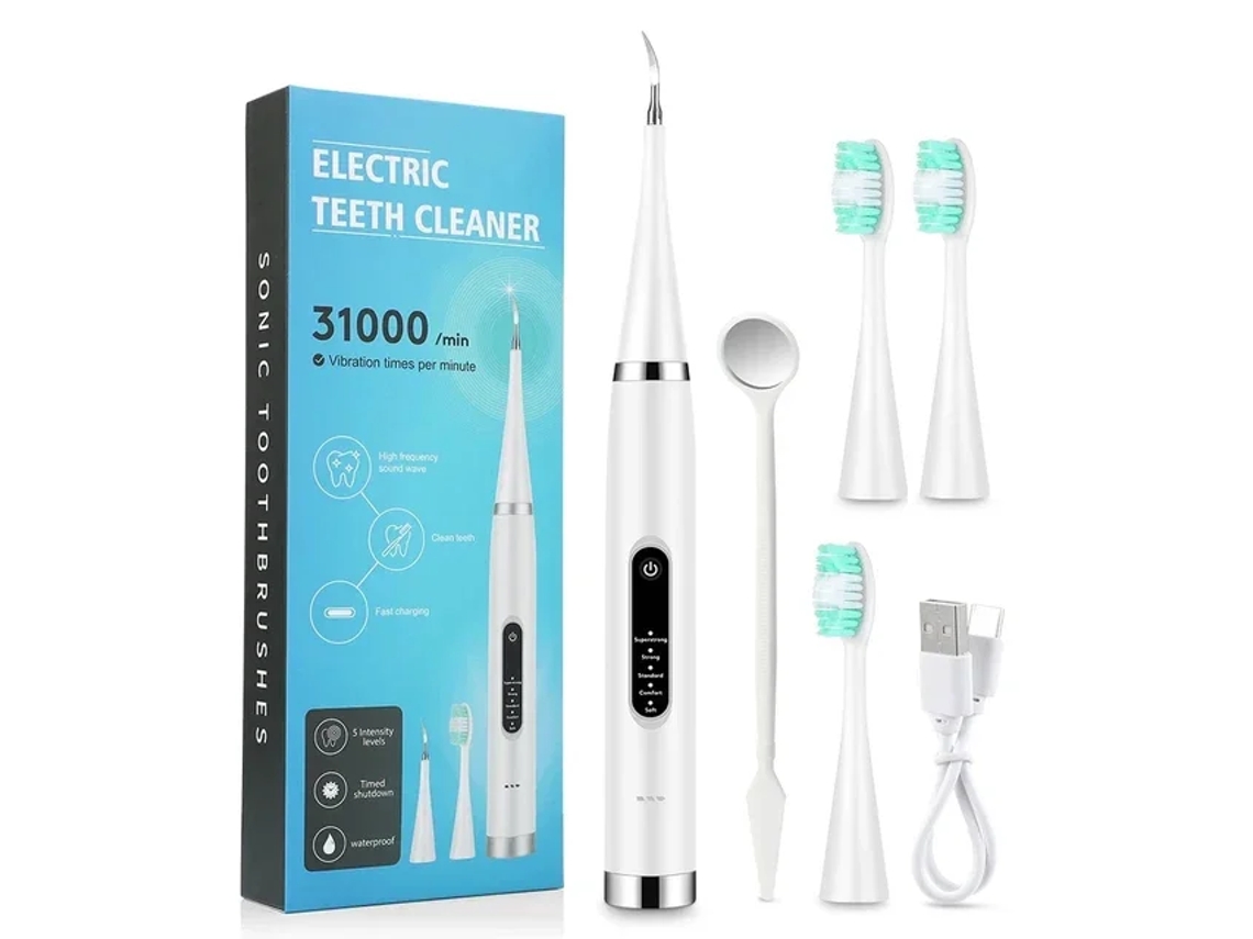 (blanco + 2 Cabezales De Cepillo) Escáner Dental Eléctrico De Vibración Sónica