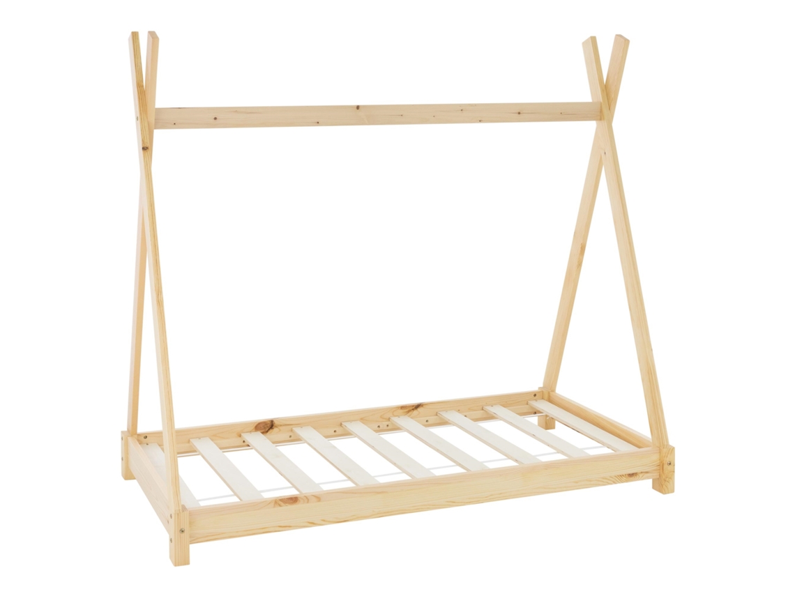 Cama infantil tipi ML-Design 70x140 cm color natural con protección anticaída y somier