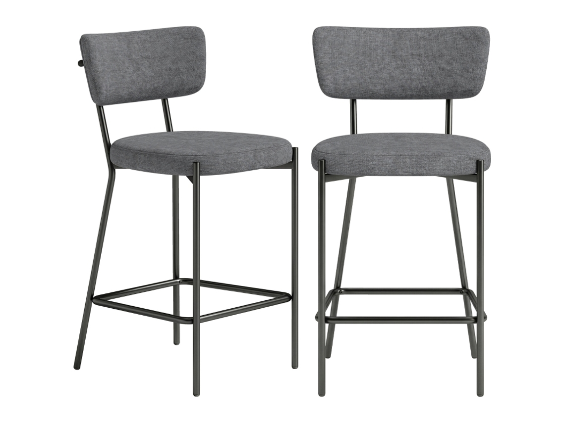 Juego De 2 Taburetes De Bar Tapizados Con Respaldo Curvo, Color Gris.