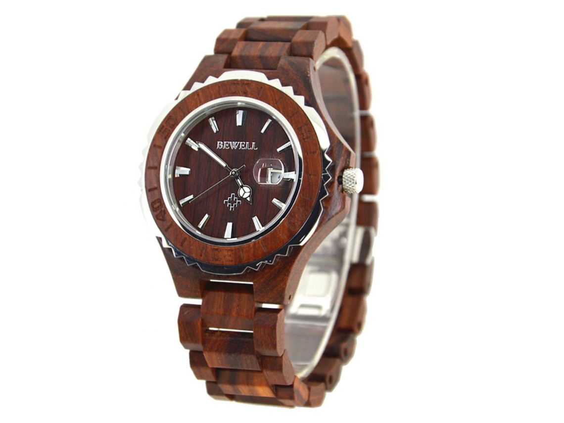 Reloj De Madera Para Hombre Con Correa De Madera Movimiento De Cuarzo (rojo)