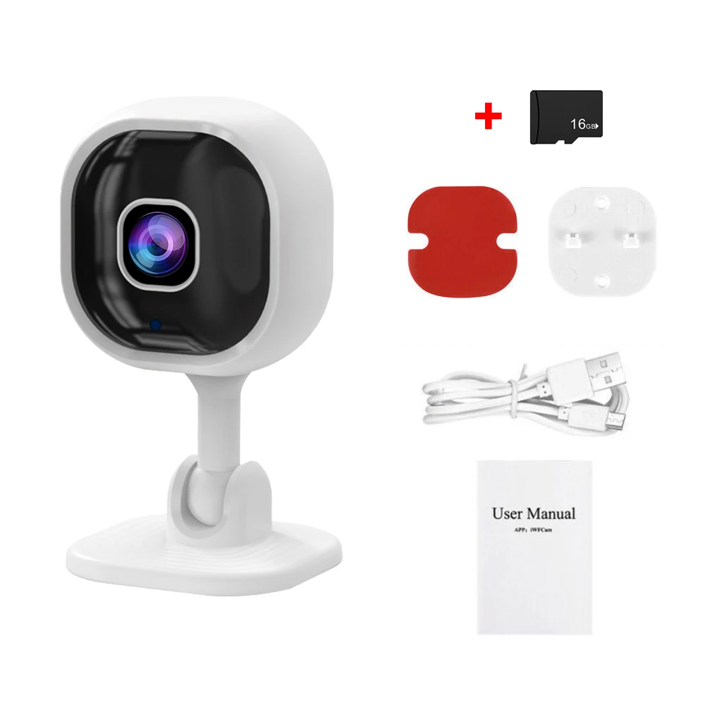 Cámara Wifi Hd 1080p (blanca + 16 Gb) - Mini - Detección De Movimiento - Visión Nocturna - Audio Bidireccional