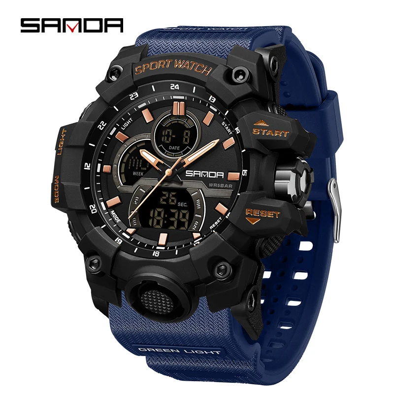 Reloj De Pulsera Para Hombre Con Correa Azul, Resistente Al Agua Hasta 50 Metros Y Esfera Grande.