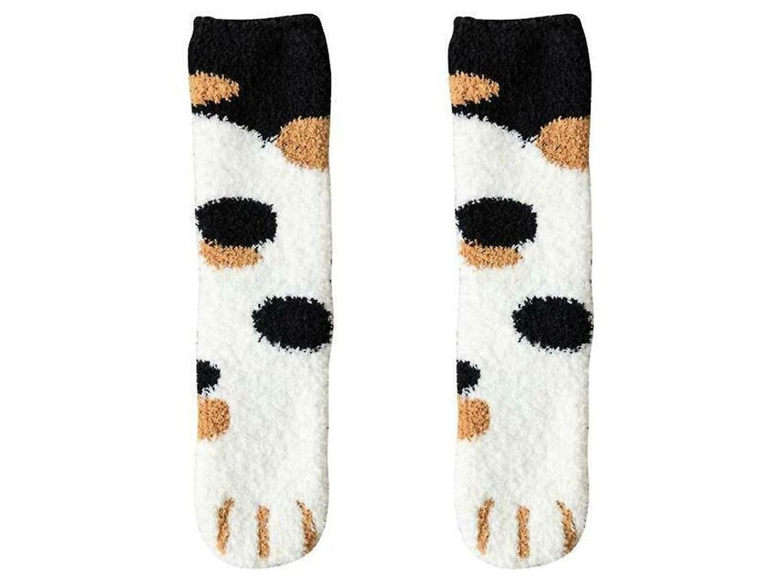 2026-calcetines De Pata De Gato Para Mujer Con Estampado Cálido De Pelo Polar Elástico One Size