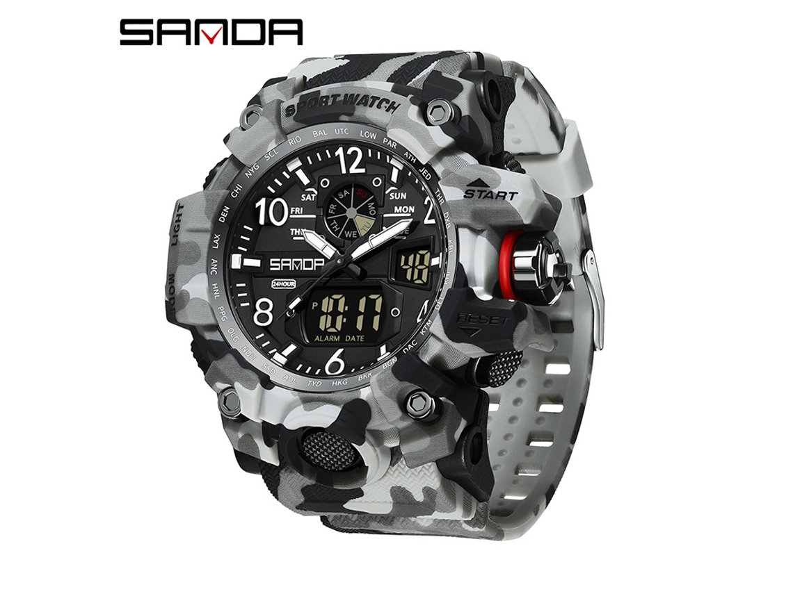 Reloj Electrónico De Moda (camuflaje Gris-negro) Con Acabado Luminoso, Resistente Al Agua, A Prueba De Golpes Y Con Alarma.