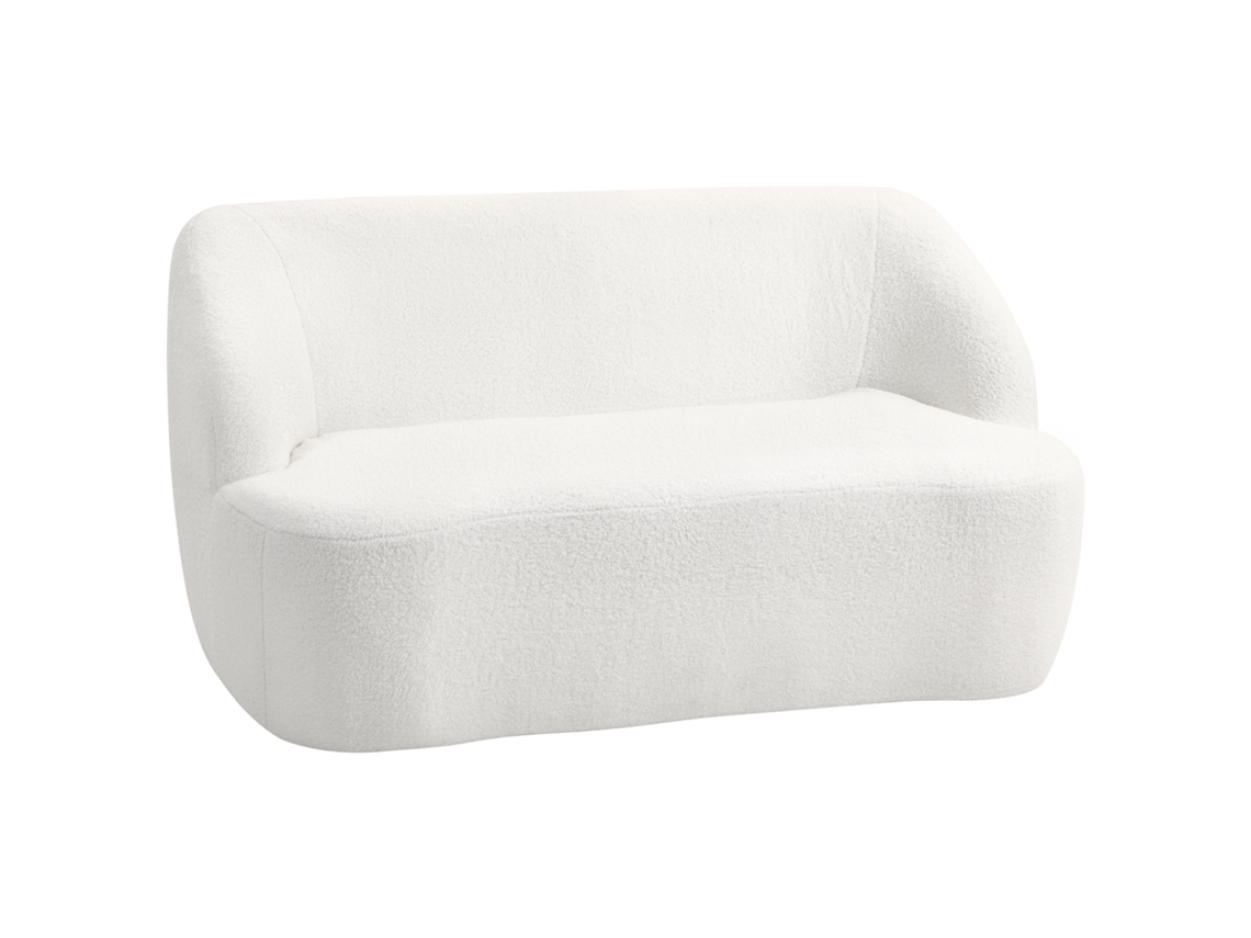 Sofá De Dos Plazas Sherpa, 142 Cm, Forma Curvada, Color Crema.