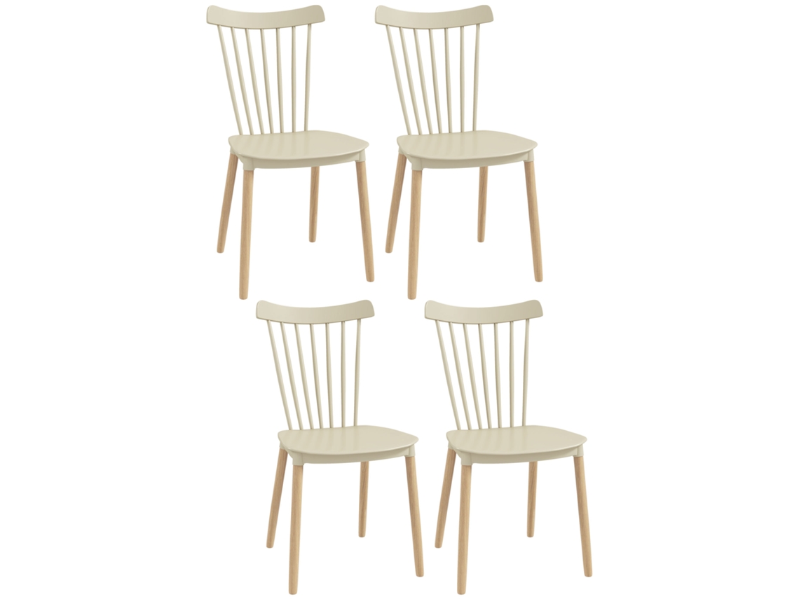 Juego De 4 Asientos De Estilo Escandinavo, De Polipropileno, Con Patas De Madera Natural.