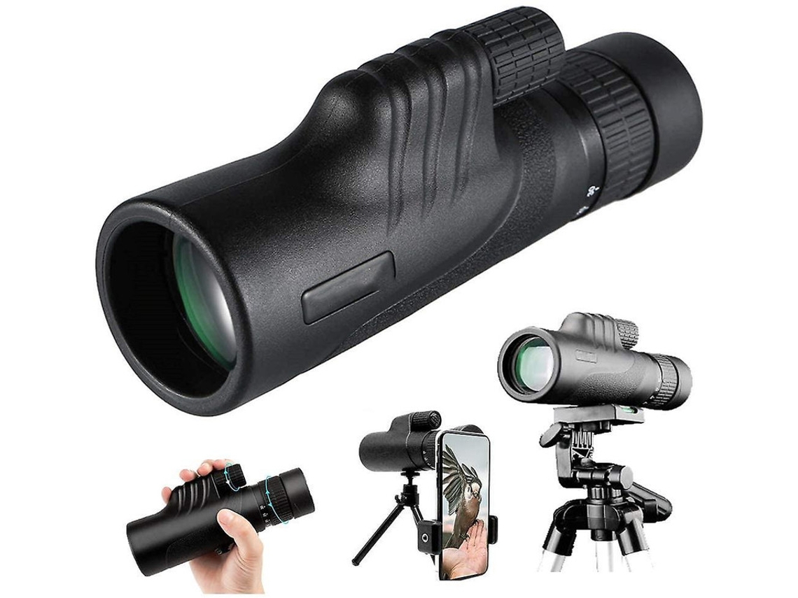 Telescopio monocular 10x30x42 HD Zoom IP68, trípode, adaptador para smartphone, observación de aves, viajes, senderismo, color negro, Yizhood