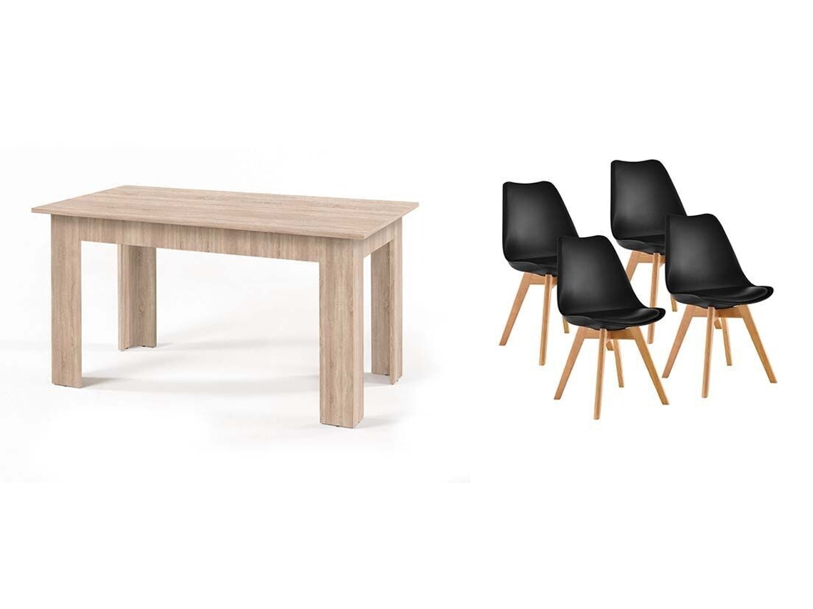 Pack Mesa Fija de Comedor o Cocina Cambria 4 Sillas Nordic Negro SALDOSYSTOCKS