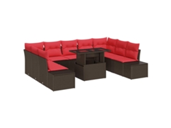 Maison Exclusive - Conjunto De Sofá De Jardín Con Cojín 10 Pcs Marrón Y Rojo