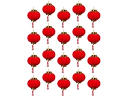 Juego 20 Farolillos Chinos Rojos Flocada 3d Fáciles Montar Decoración Festival Primavera Crear Ambiente Cálido