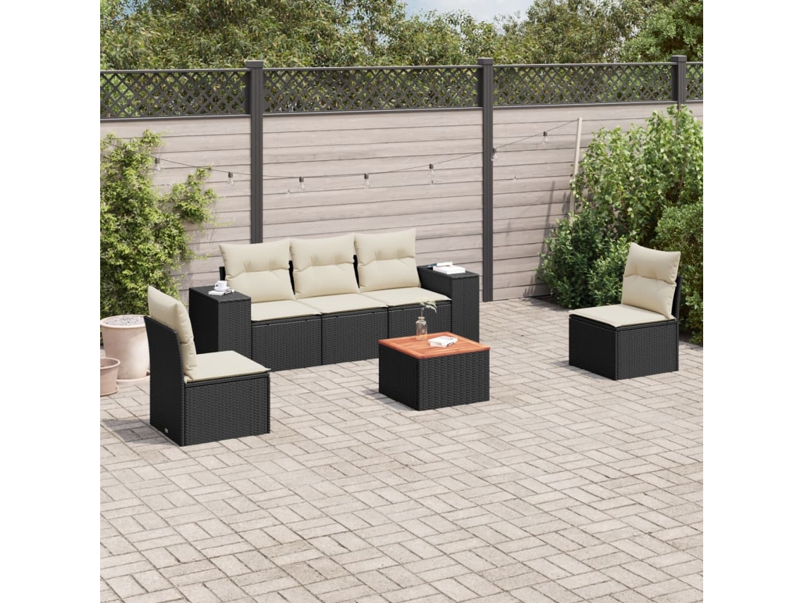 Conjunto de sofás de jardín de 6 piezas DKD Home Decor con cojines de mimbre negros
